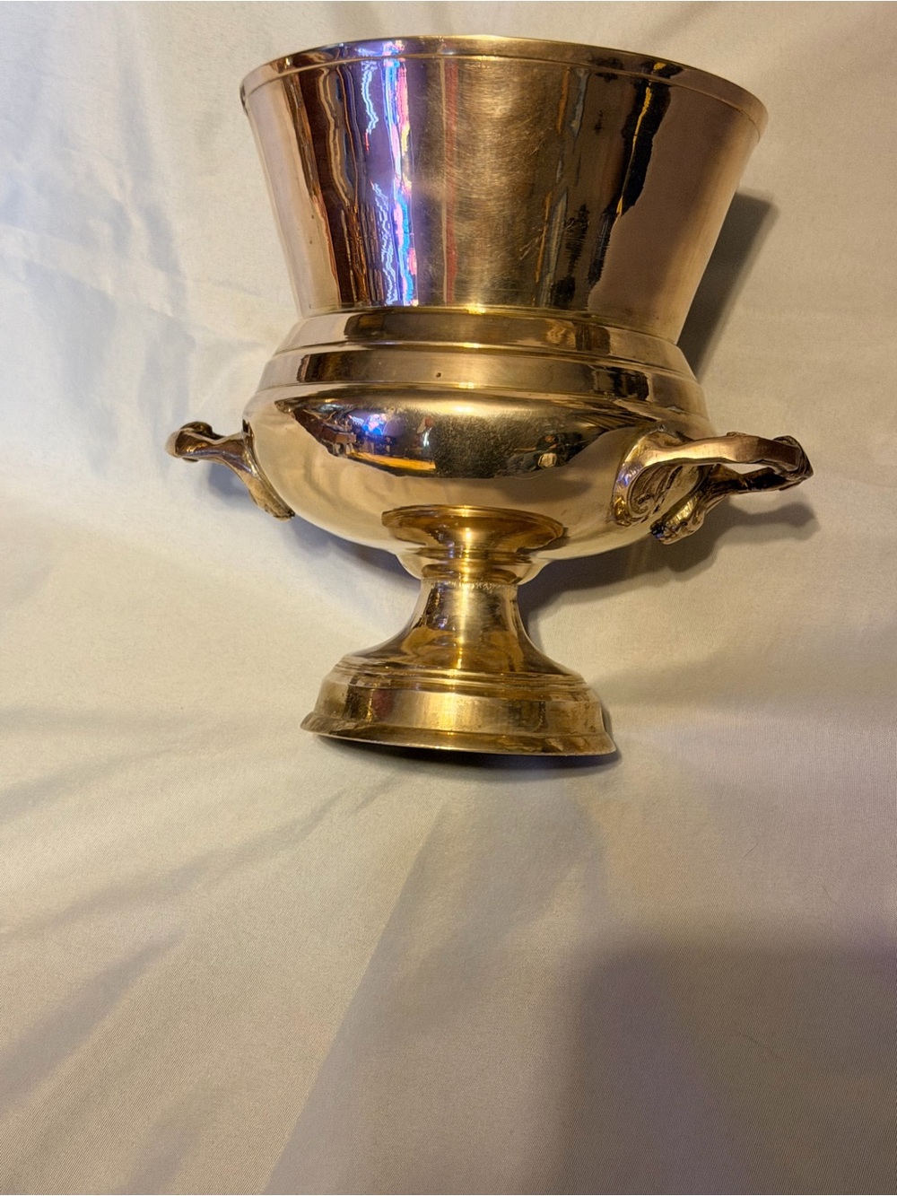 Vintage Brass Pedestal Urn Planter Made in India Ornate Handles 8" Heavy - Picture 3 of 9